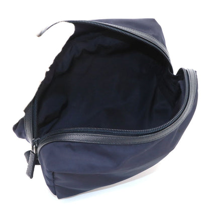Prada Pouch Nylon Saffiano Leather Navy Silver — view 5