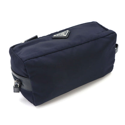 Prada Pouch Nylon Saffiano Leather Navy Silver — view 4