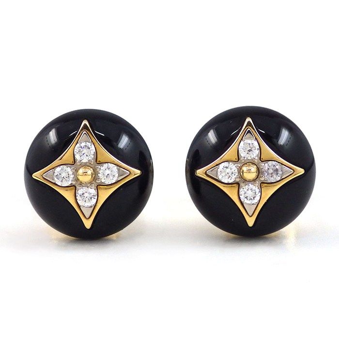 Louis Vuitton Earrings B Blossom Monogram Star Onyx Point Diamond 18k Yellow