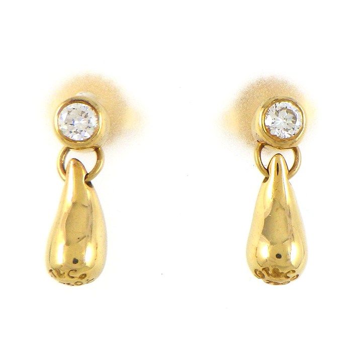 Tiffany & Co Earrings Teardrop Diamond 18k Yellow Gold