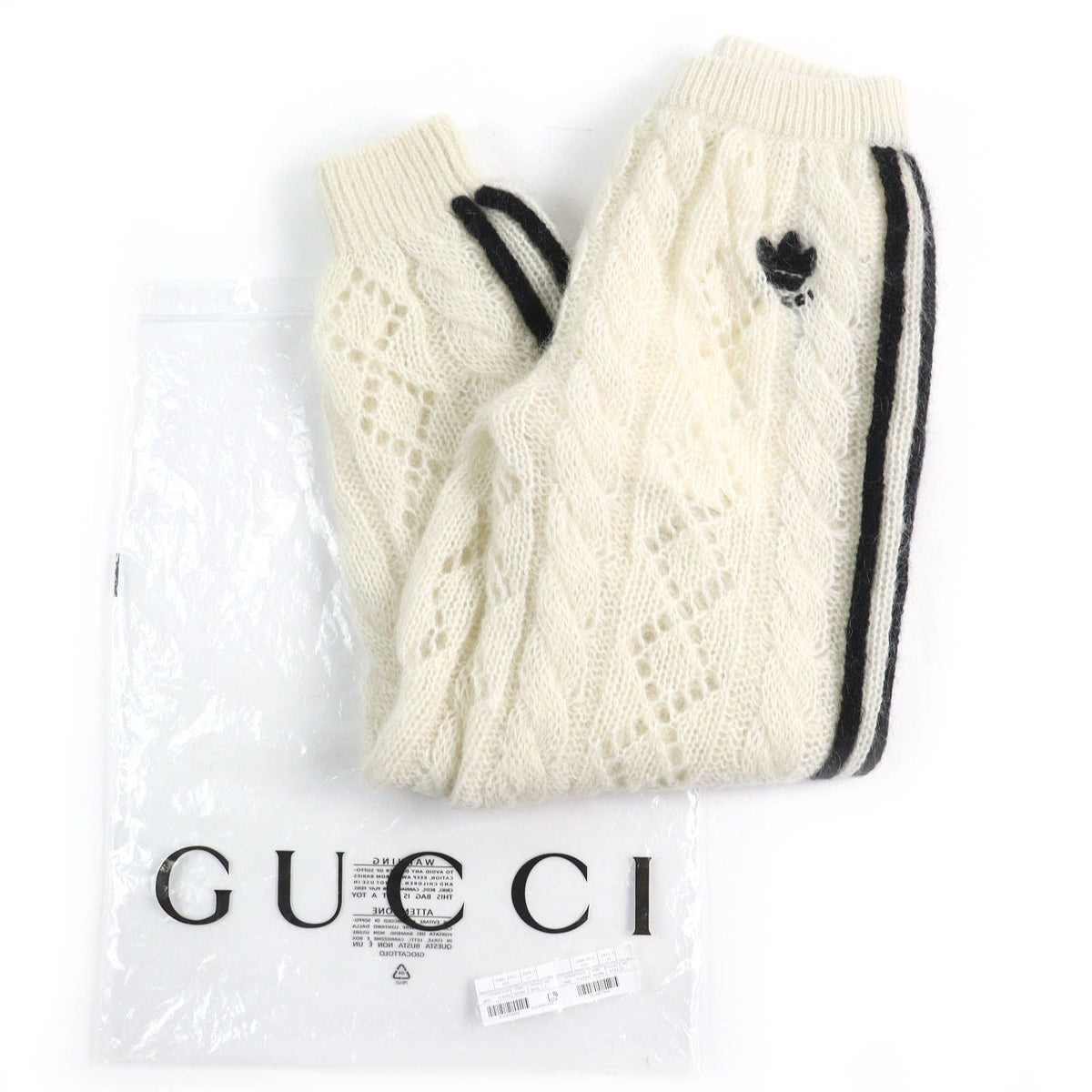Gucci x Adidas Trefoil Three Stripes Mohair Knit Pants Ivory Black — view 2