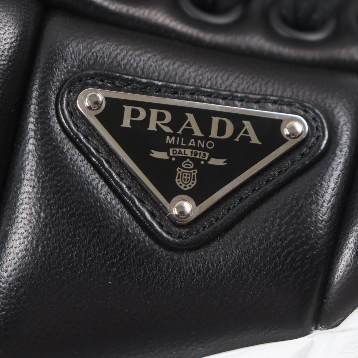 Prada Triangle Logo Plate Padded Nappa Leather Sneakers Black — view 7