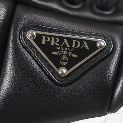 Prada Triangle Logo Plate Padded Nappa Leather Sneakers Black — view 7