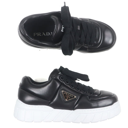Prada Triangle Logo Plate Padded Nappa Leather Sneakers Black — view 6