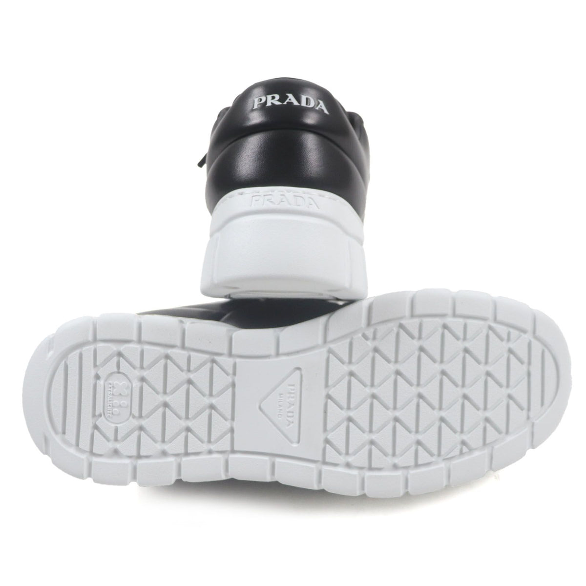 Prada Triangle Logo Plate Padded Nappa Leather Sneakers Black — view 5