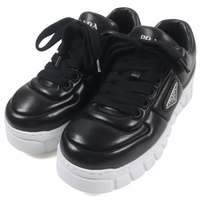 Prada Triangle Logo Plate Padded Nappa Leather Sneakers Black