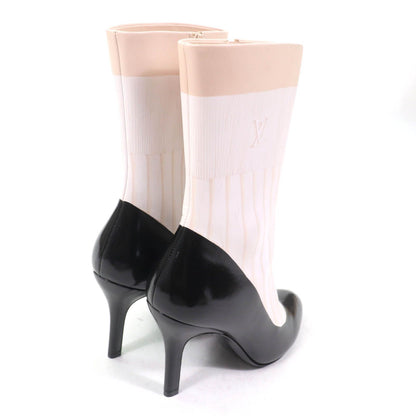 Louis Vuitton Illusion Line LV Logo Pointed Toe Leather Ankle Boots Black White — view 2