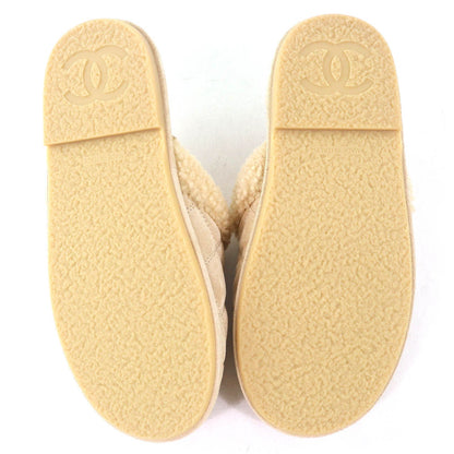 Chanel CC Logo Quilted Fleece Slippers Room Shoes Mules Beige — view 7