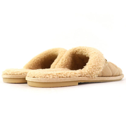 Chanel CC Logo Quilted Fleece Slippers Room Shoes Mules Beige — view 6
