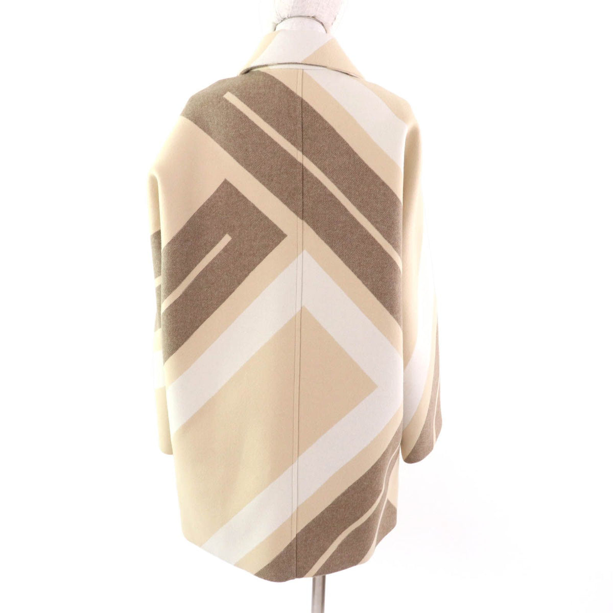 Hermes Wool Silk Blend Zip Raglan Sleeve Mosaic Coat Beige Brown 36 — view 3