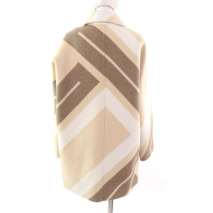 Hermes Wool Silk Blend Zip Raglan Sleeve Mosaic Coat Beige Brown 36 — view 3