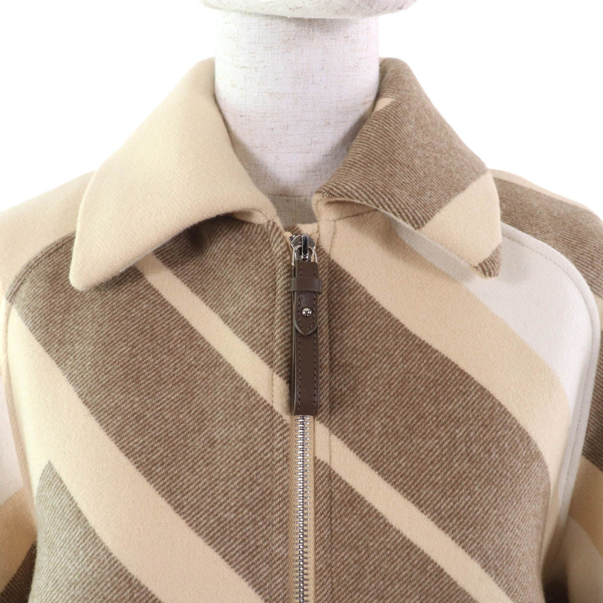 Hermes Wool Silk Blend Zip Raglan Sleeve Mosaic Coat Beige Brown 36 — view 4