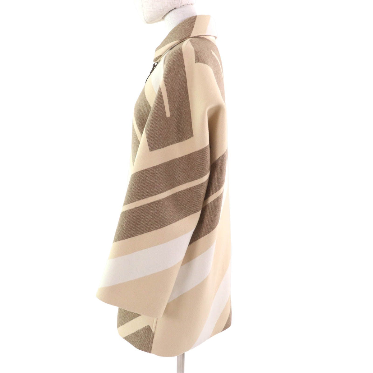 Hermes Wool Silk Blend Zip Raglan Sleeve Mosaic Coat Beige Brown 36 — view 2