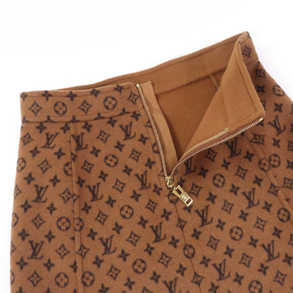 Louis Vuitton Wool Silk Monogram LV Gold Button Trapezoid Mini Skirt Brown 40 — view 6