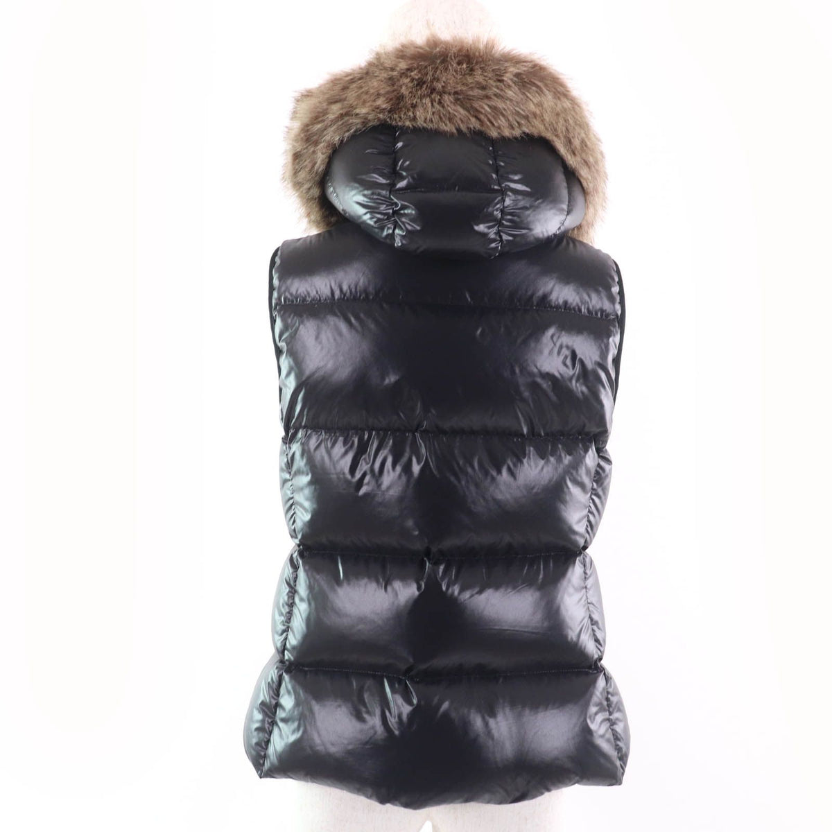 Moncler Balabio Logo Patch Ecorette Fur Hooded Down Vest Black — view 3