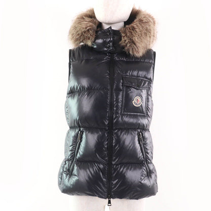 Moncler Balabio Logo Patch Ecorette Fur Hooded Down Vest Black
