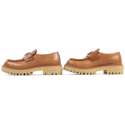 Prada Triangle Logo Plate Oxfords Leather Loafers Brown — view 3