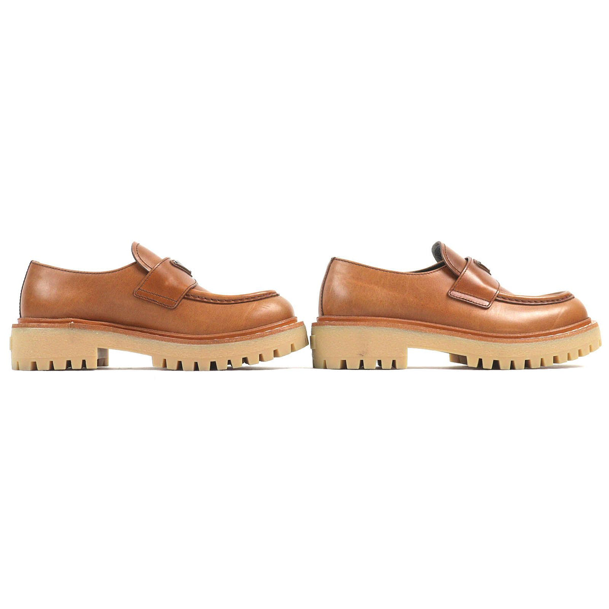 Prada Triangle Logo Plate Oxfords Leather Loafers Brown — view 4