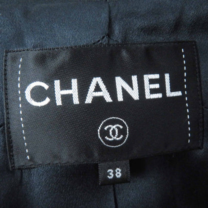 Chanel Part Lining Silk 100% Coco Buttons All Over Print Shawl Color Coat Black — view 7