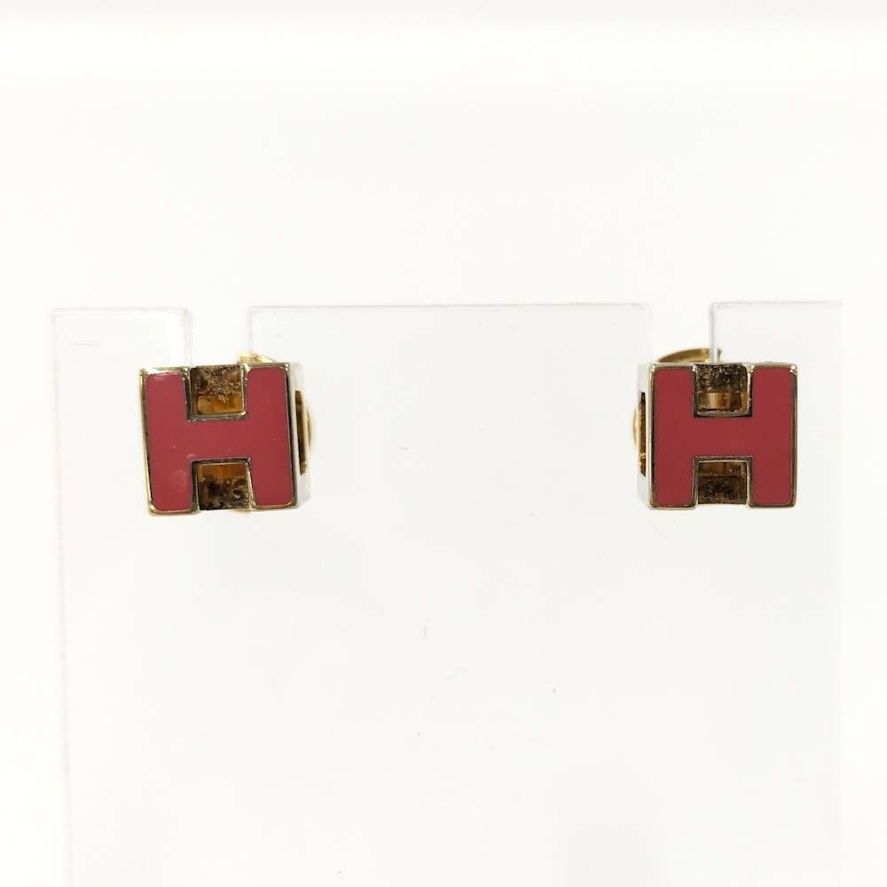 Hermes Cage de Ash H Cube Earrings Plated Gold Pink — view 8