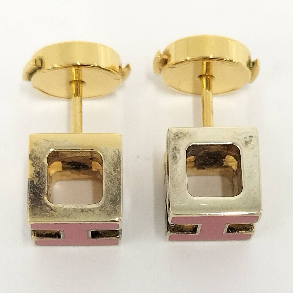 Hermes Cage de Ash H Cube Earrings Plated Gold Pink — view 4