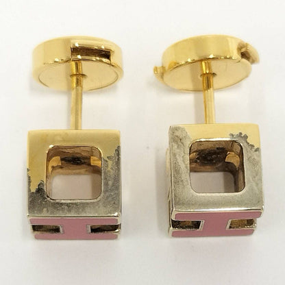 Hermes Cage de Ash H Cube Earrings Plated Gold Pink — view 5