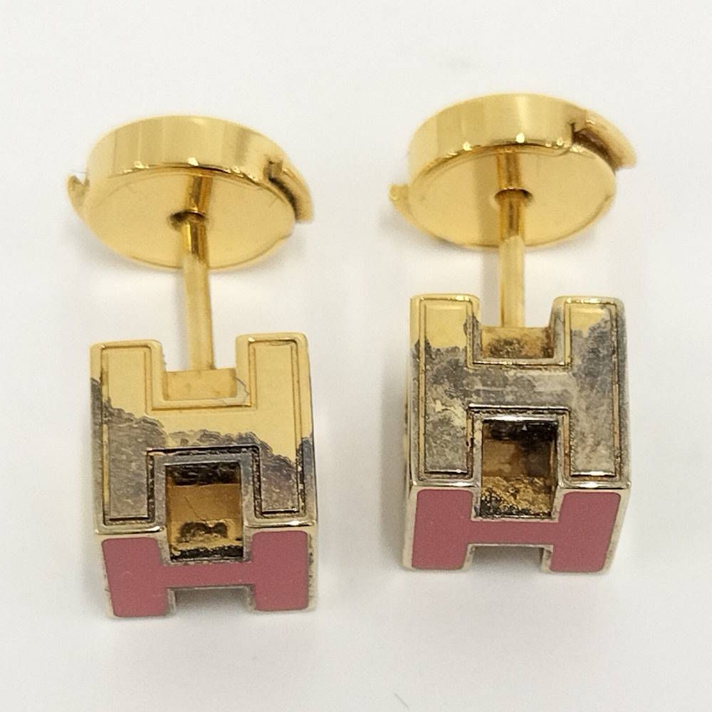 Hermes Cage de Ash H Cube Earrings Plated Gold Pink — view 2