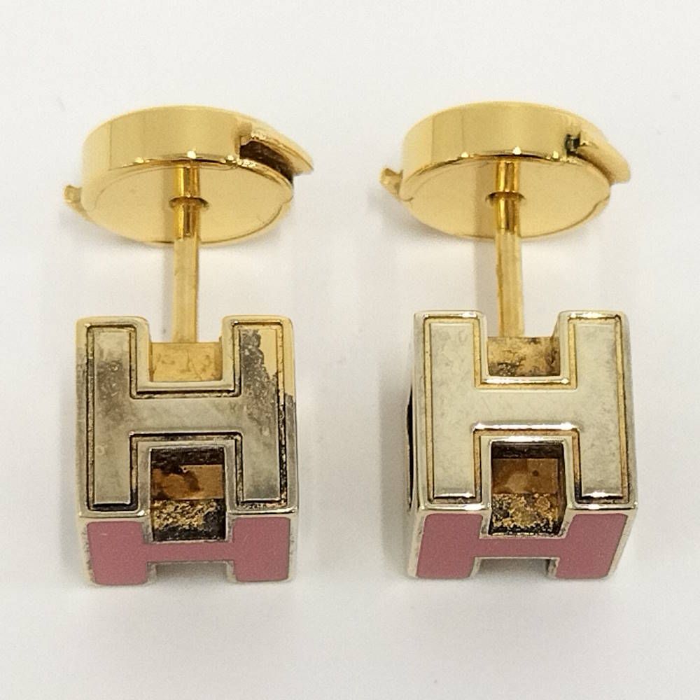 Hermes Cage de Ash H Cube Earrings Plated Gold Pink — view 3