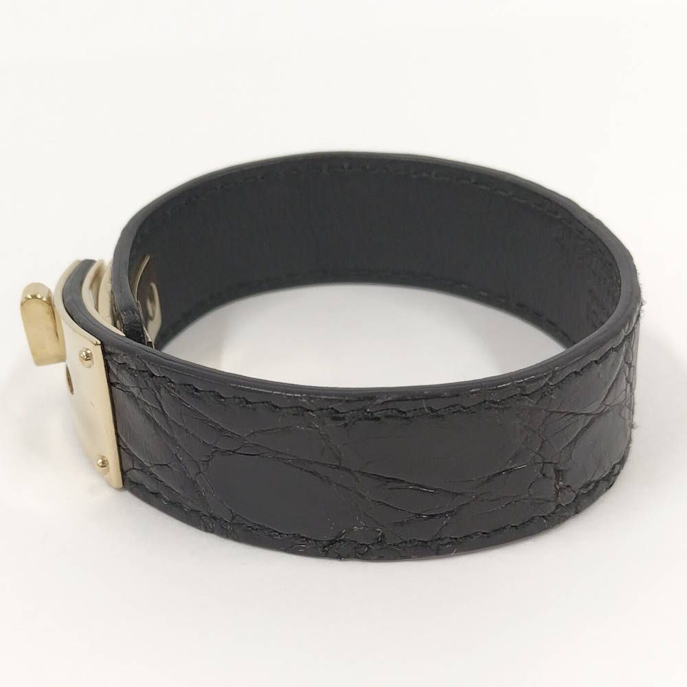 Gucci Bangle Leather Black Gold Bracelet — view 4
