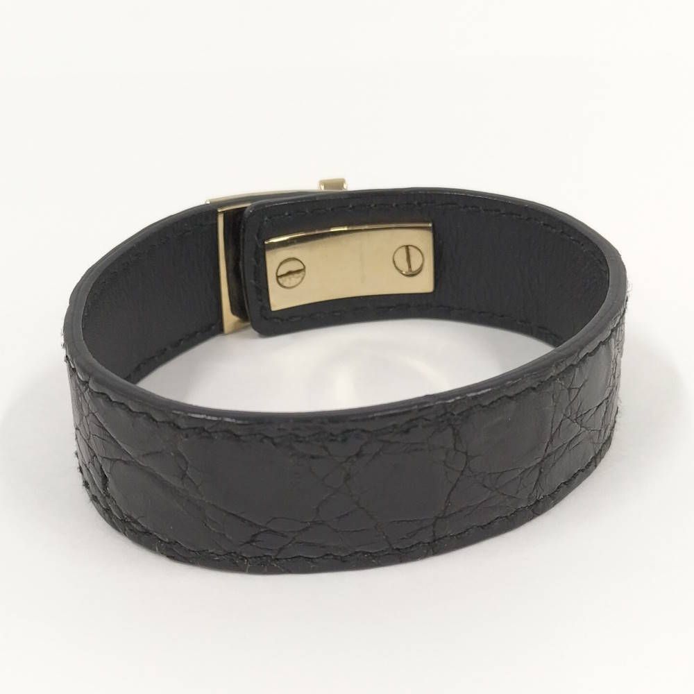 Gucci Bangle Leather Black Gold Bracelet — view 2