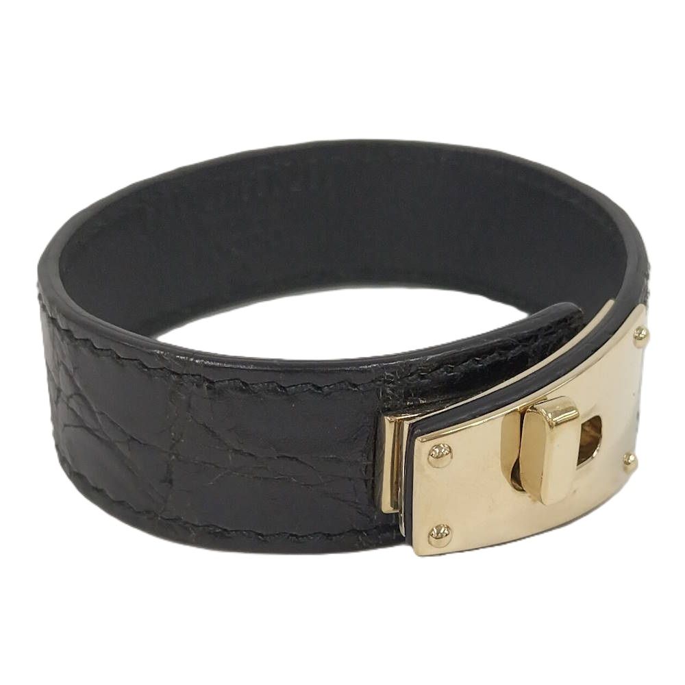 Gucci Bangle Leather Black Gold Bracelet