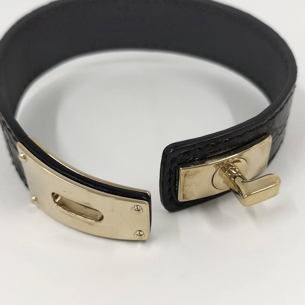 Gucci Bangle Leather Black Gold Bracelet — view 5