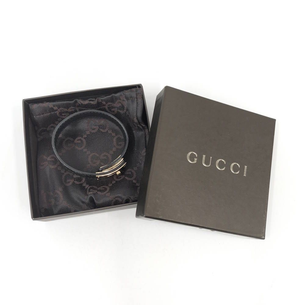 Gucci Bangle Leather Black Gold Bracelet — view 8