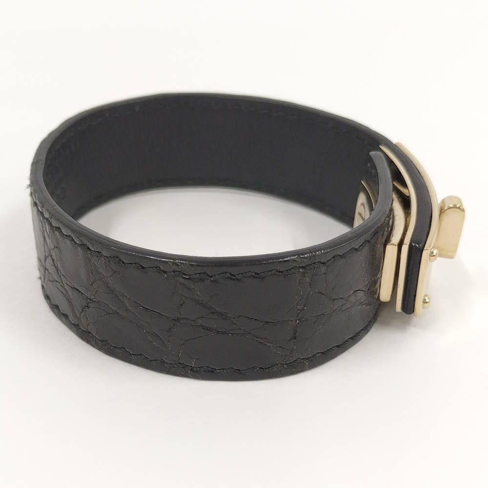 Gucci Bangle Leather Black Gold Bracelet — view 3