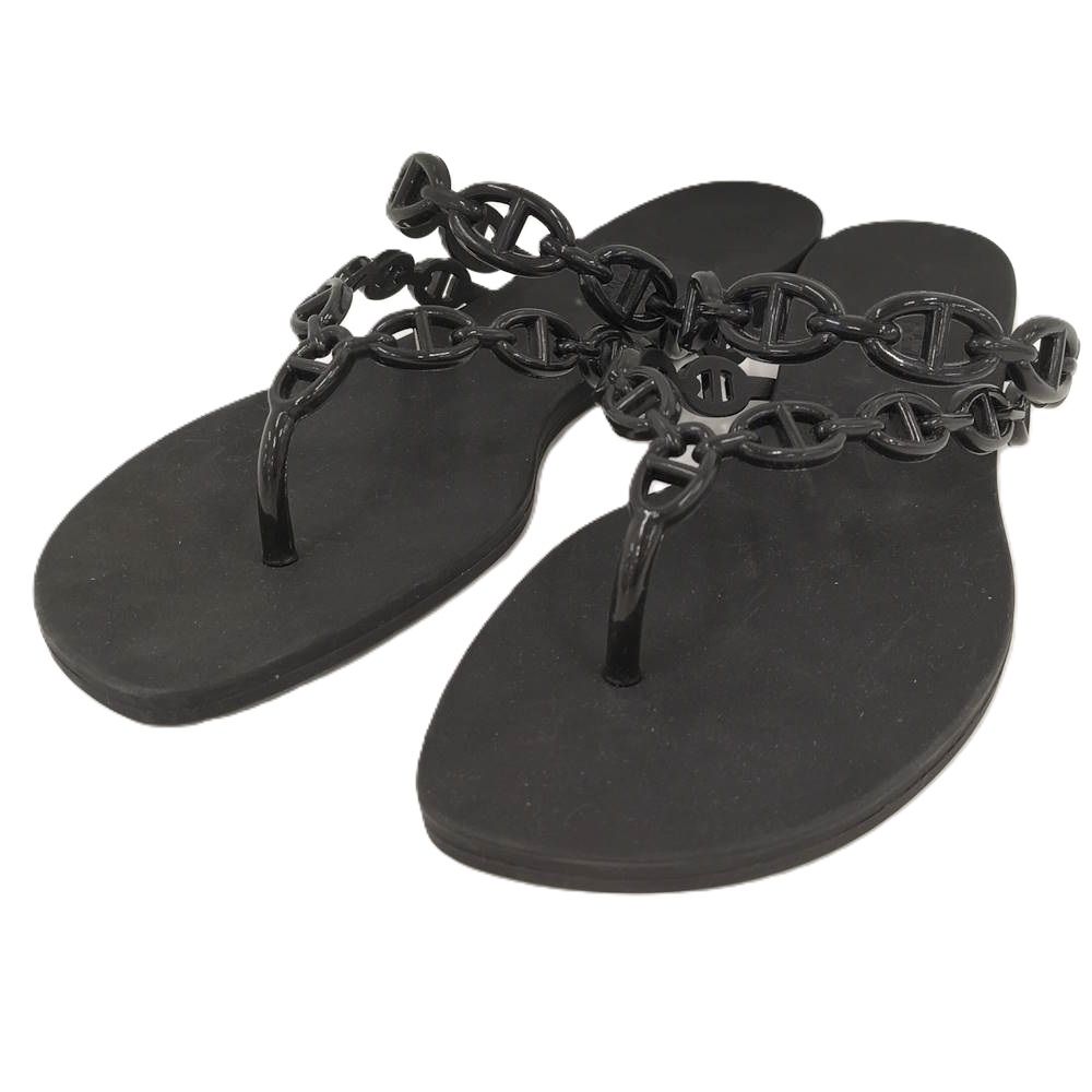 Hermes Chaine D'ancre Island Black Sandals
