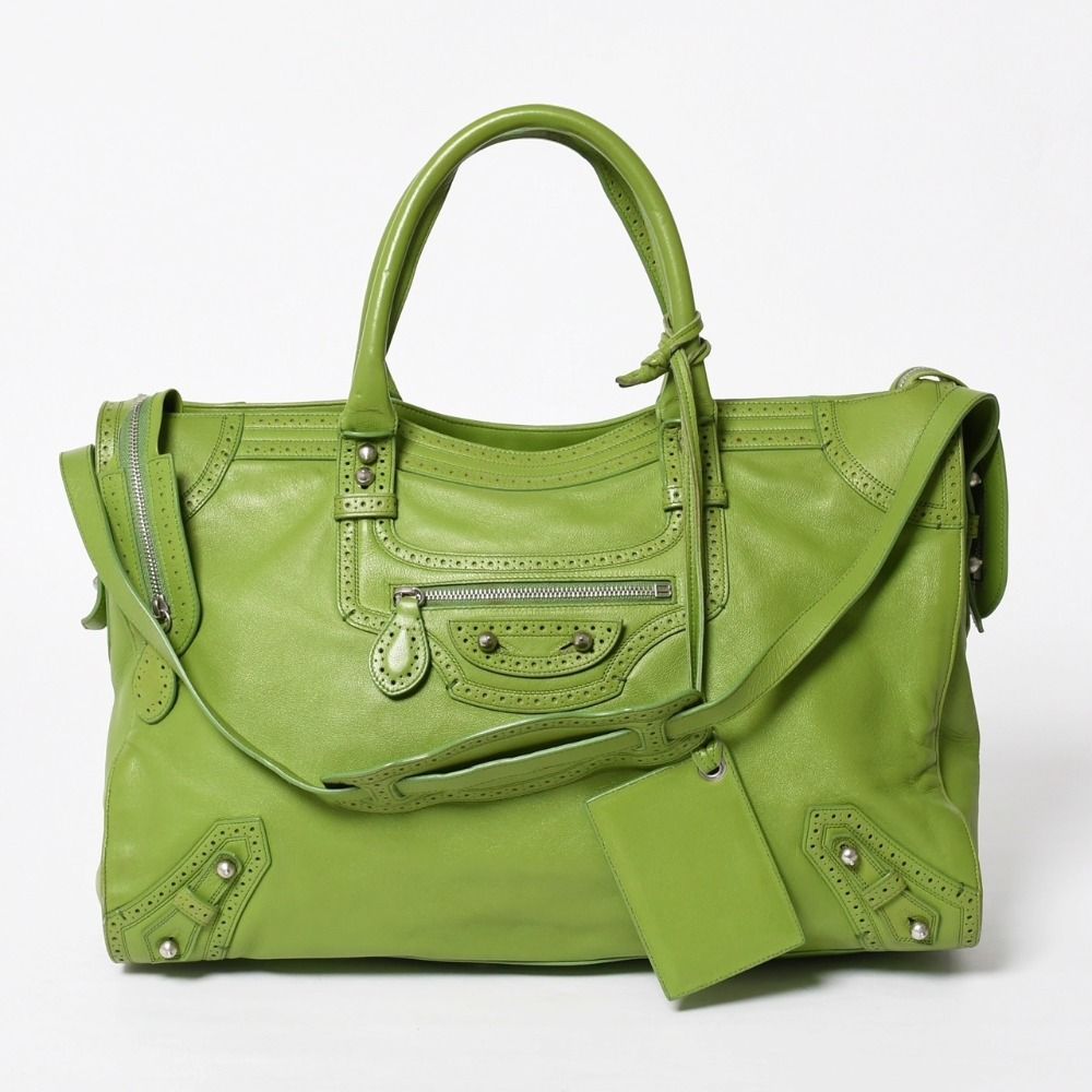 Balenciaga Riva City 2-Way Shoulder Bag Perforated Silver