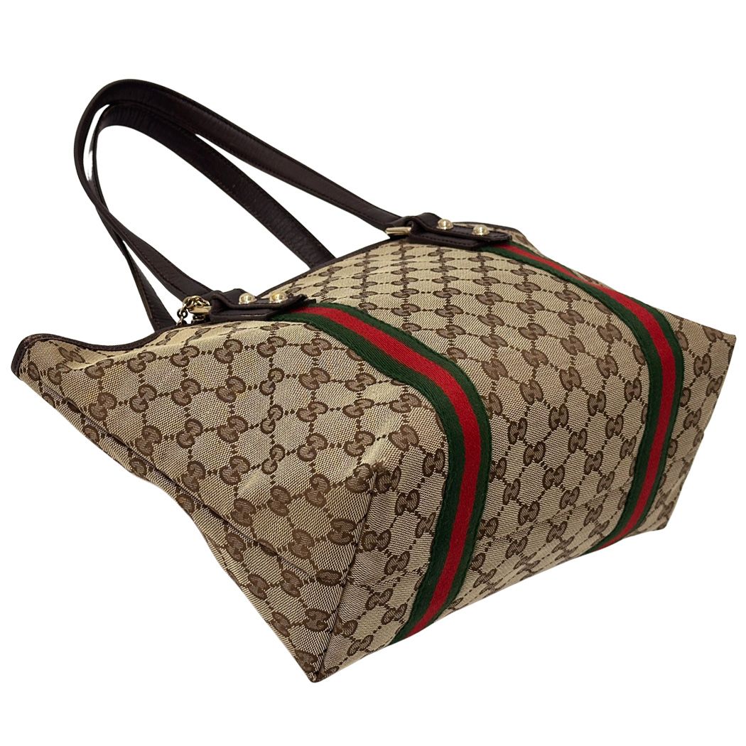 Gucci GG Canvas Tote Bag Brown Handle Work Shoulder Charm — view 4