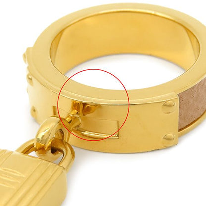 Hermes Scarf Ring Kelly Cadena Metal Leather Gold Brown Motif — view 5