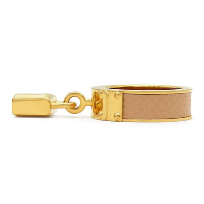 Hermes Scarf Ring Kelly Cadena Metal Leather Gold Brown Motif — view 2