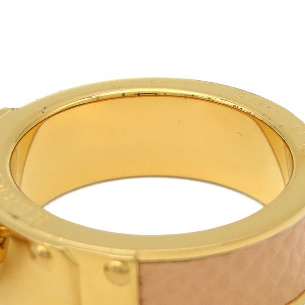 Hermes Scarf Ring Kelly Cadena Metal Leather Gold Brown Motif — view 3