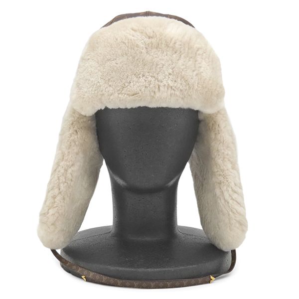 Louis Vuitton Cap Flight Cap Monogram Canvas Beaver Fur Gold Pilot Cap Fur S — view 7