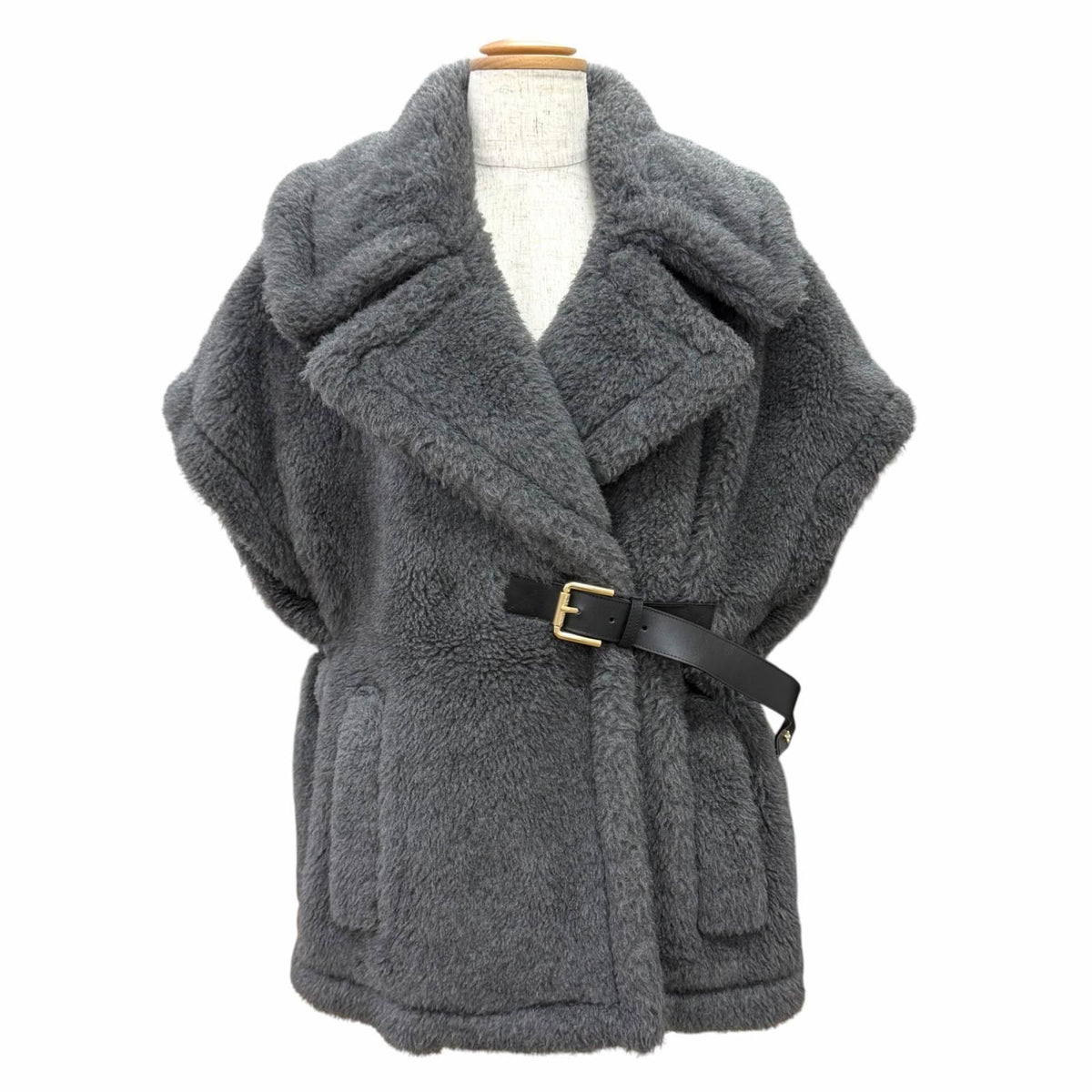 Max Mara Teddy Bear Wool Alpaca Leather Belt Cape Coat Poncho SM