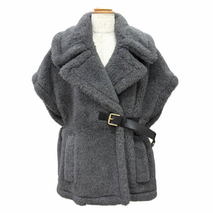 Max Mara Teddy Bear Wool Alpaca Leather Belt Cape Coat Poncho SM