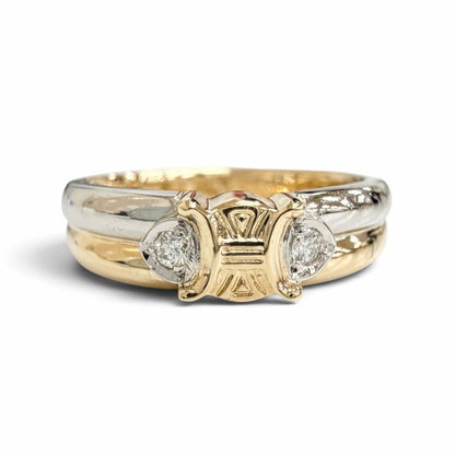 Celine Vintage Macadam Ring Diamond Gold Platinum