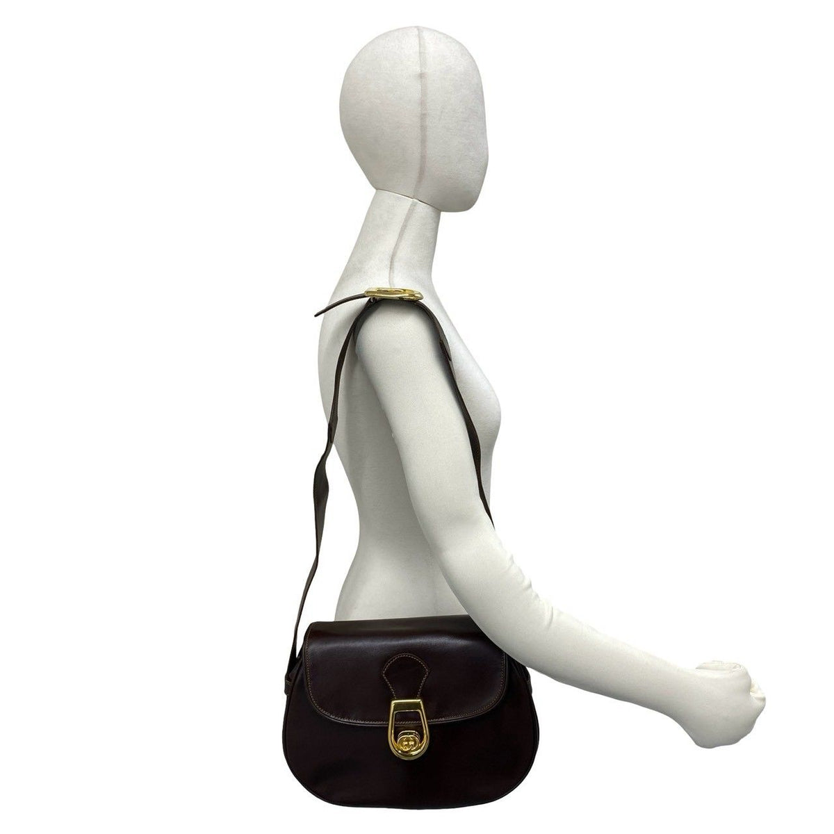 Gucci Vintage GG Logo Leather Shoulder Bag Brown — view 2