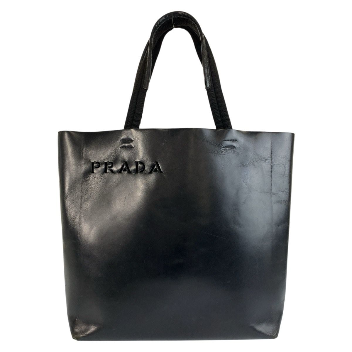 Prada Perforated Logo Black Leather Tote Shoulder Bag