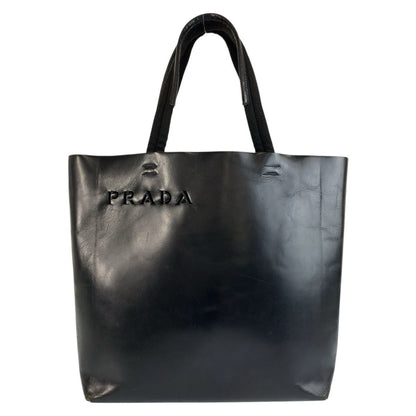 Prada Perforated Logo Black Leather Tote Shoulder Bag