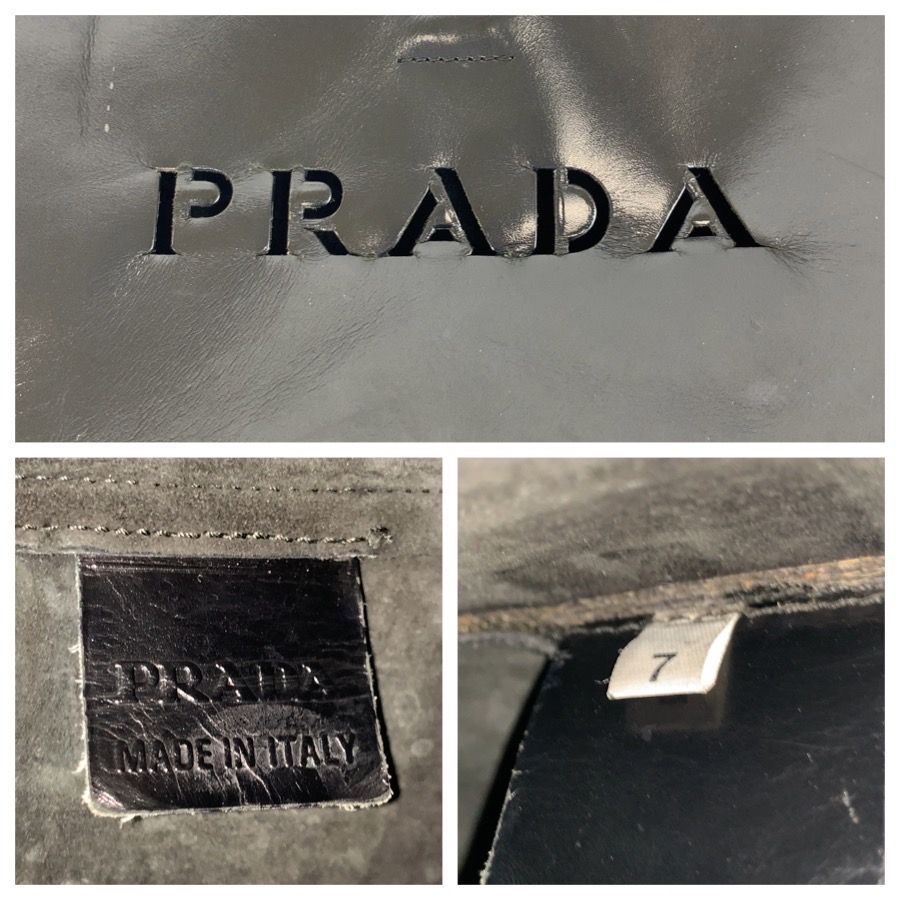 Prada Perforated Logo Black Leather Tote Shoulder Bag — view 3
