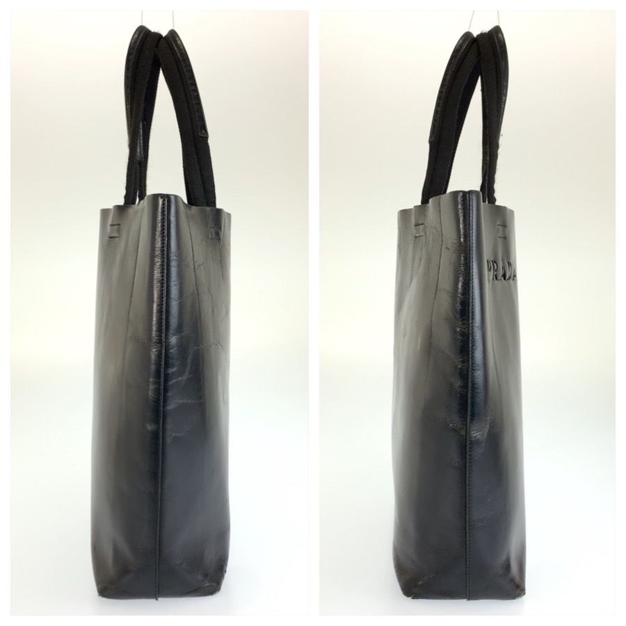 Prada Perforated Logo Black Leather Tote Shoulder Bag — view 8