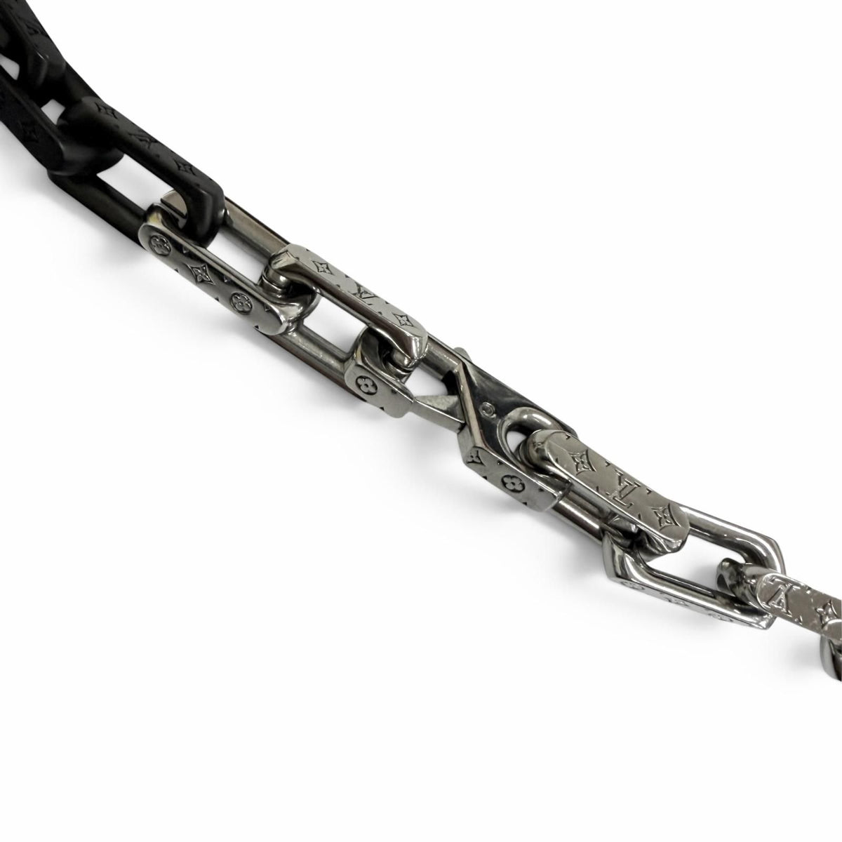 Louis Vuitton Collier Monogram Chain Necklace Silver Black — view 5